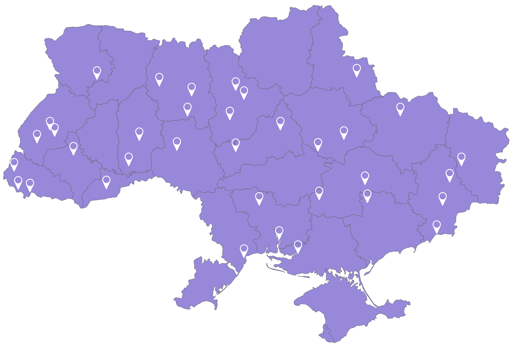Зареєстровані об'єднання/товариства/кооперативи на карті України